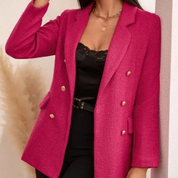 Double breast Button Tweed Blazer Pink - Picture 2 of 6